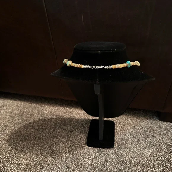 Handmade Turquoise, Shell & Sterling Silver Necklace very different - Picture 4 of 4